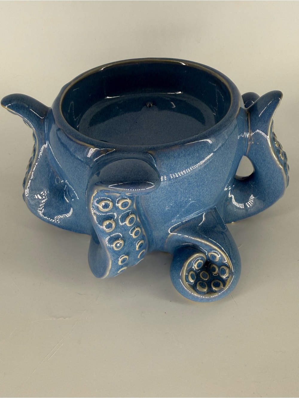 Bath Body Works Blue Octopus 3 Wick Candle Holder Ceramic Pedestal Nautical EUC - Picture 6 of 9
